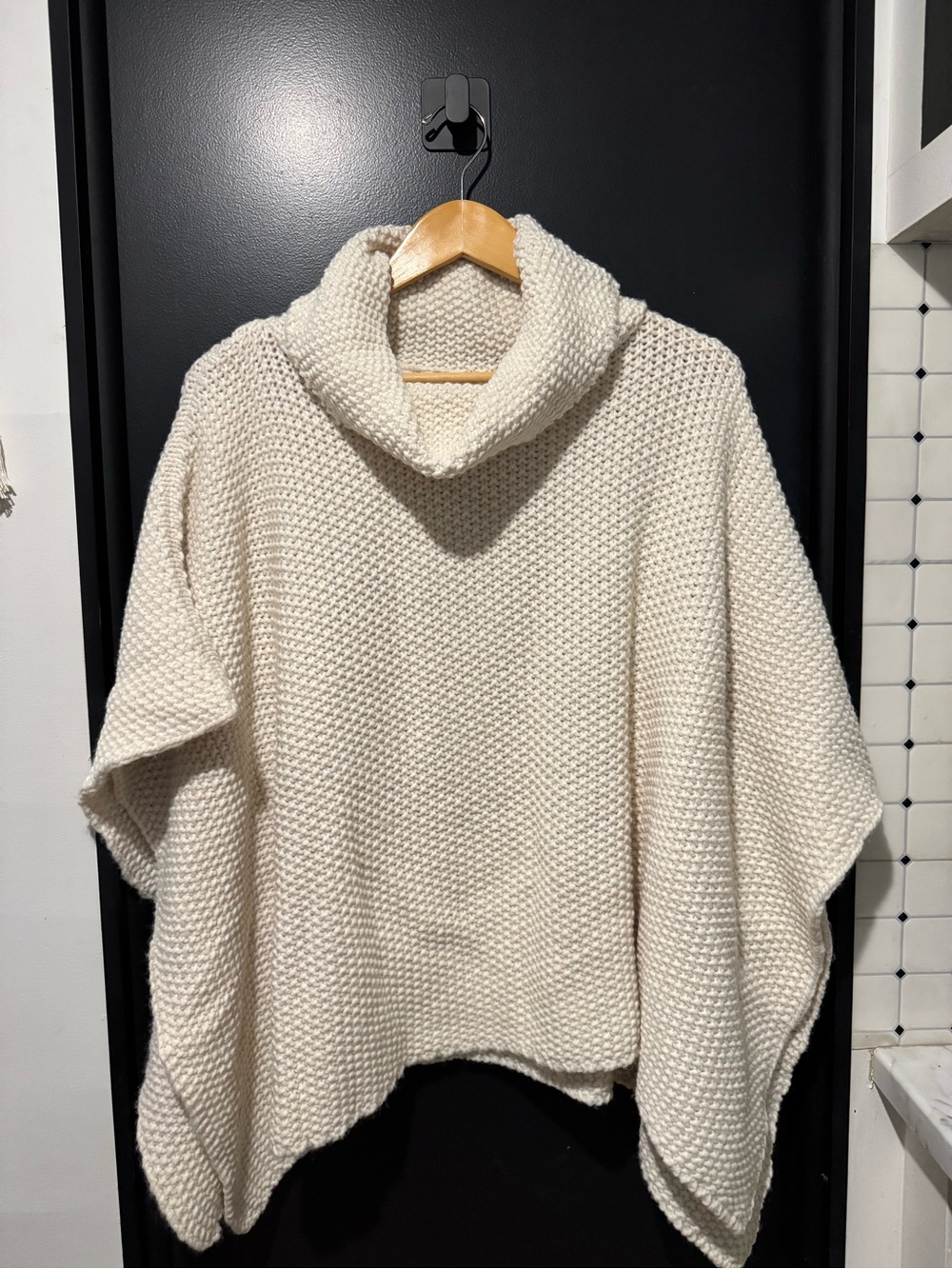 Cream Cowl Neck Knit Wool Blend Poncho Sweater